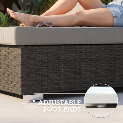 Rattan Sun Loungers Set of 2 with Side Table, Garden Recliner Sunbeds with Adjustable Back, Cushions, Dark Grey
