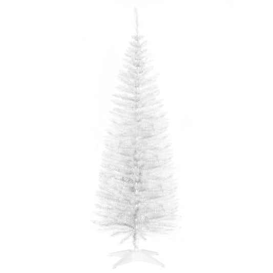 5ft Unlit Artificial Christmas Tree, Pencil Slim Xmas Tree with Solid Stand and Realistic Branches, White