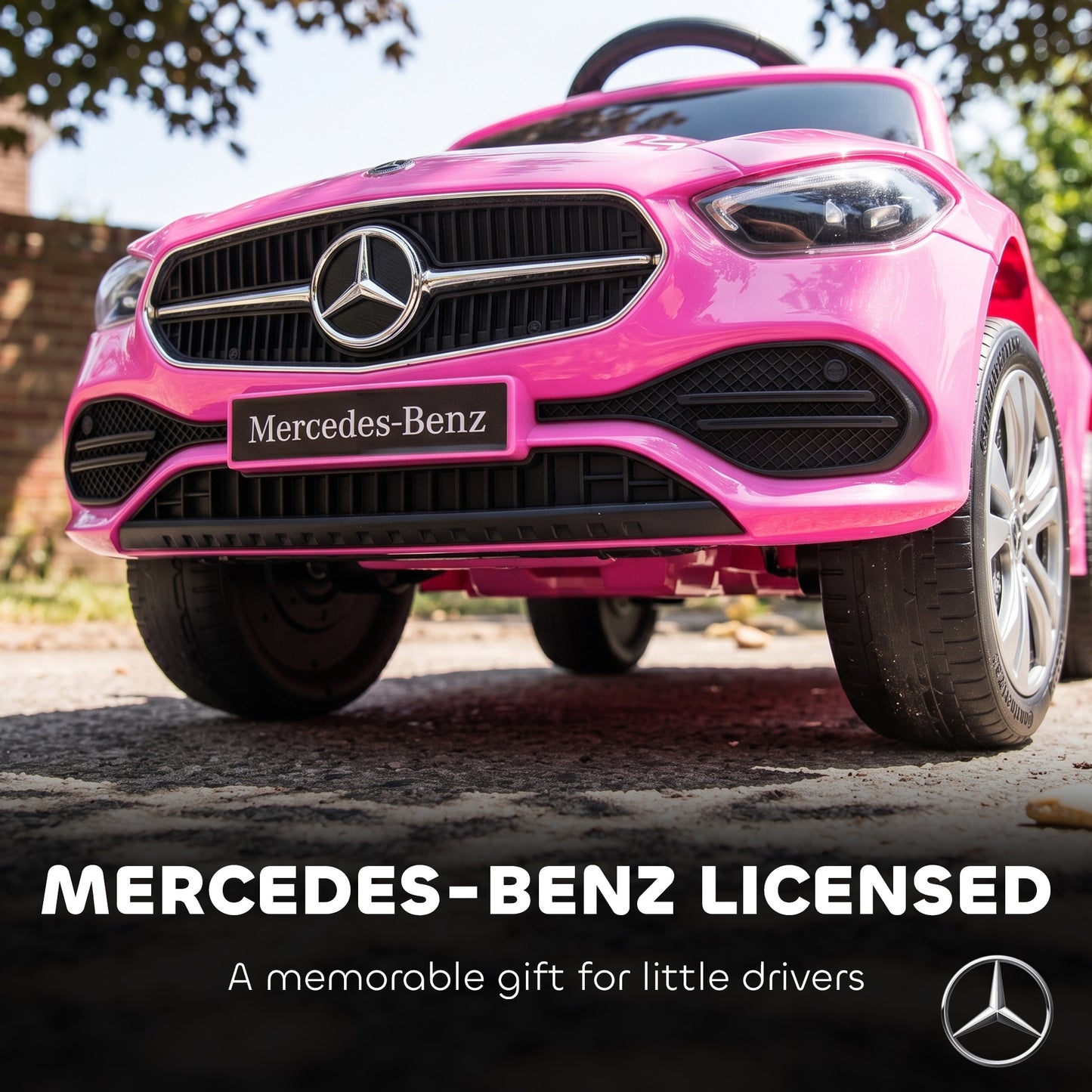 3 in 1 Licensed Benz Ride on Push Car with Handle, Canopy, Guardrails, Horn, Music, Storage for 12-36 Months, Pink