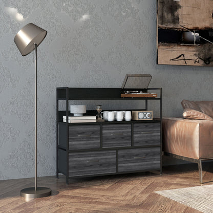 Rustic Chest of Five Fabric Drawers - Black