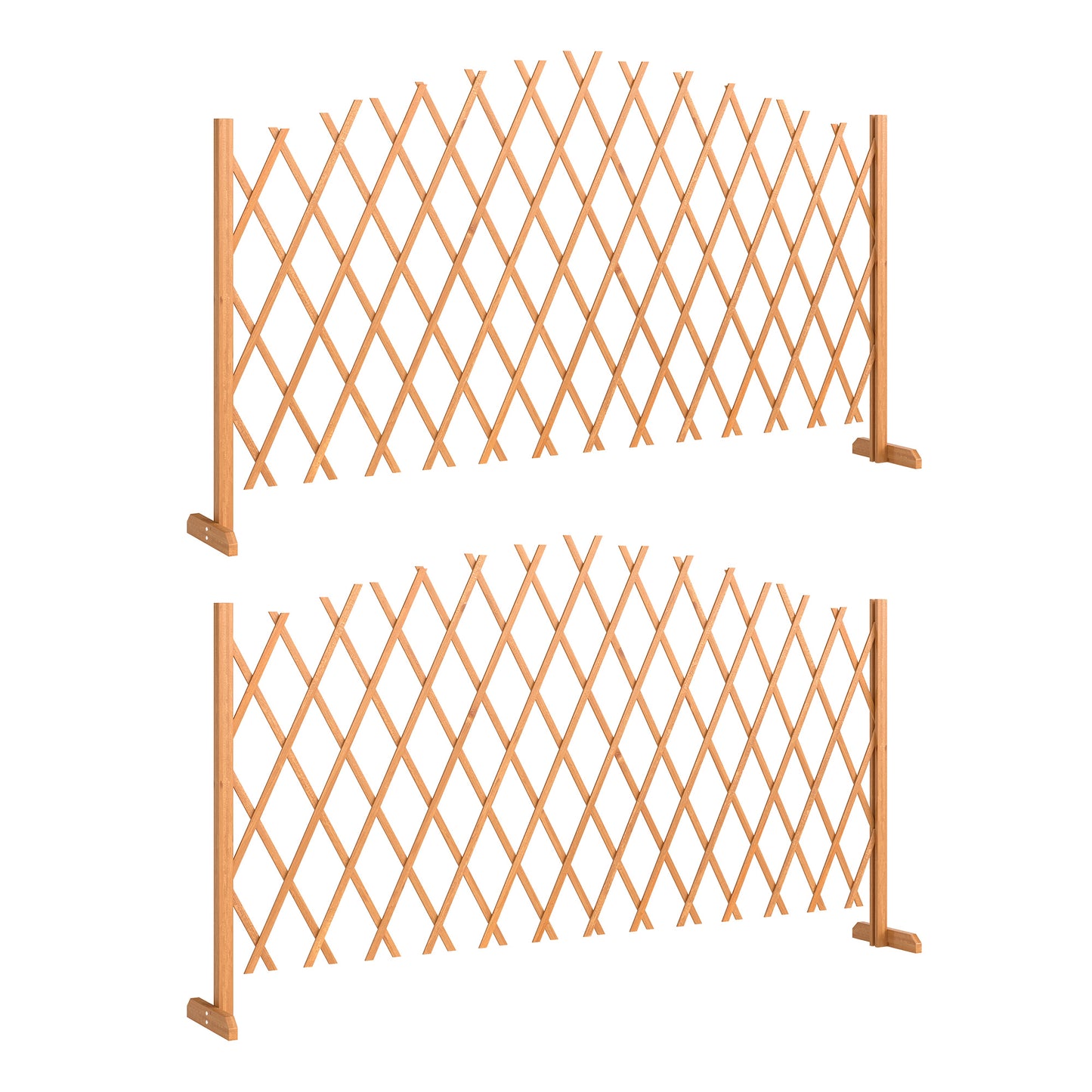 2 Pack Expanding Fence Panels, Wooden Freestanding Garden Fence with Stable Feet, 180 x 30 x 103cm, Brown