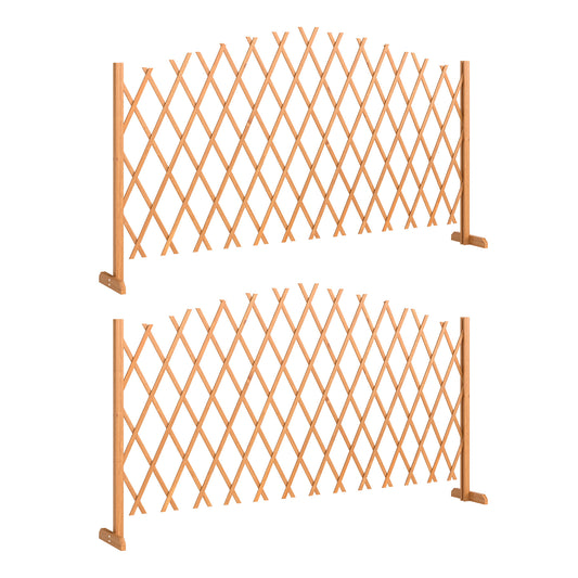 2 Pack Expanding Fence Panels, Wooden Freestanding Garden Fence with Stable Feet, 180 x 30 x 103cm, Brown