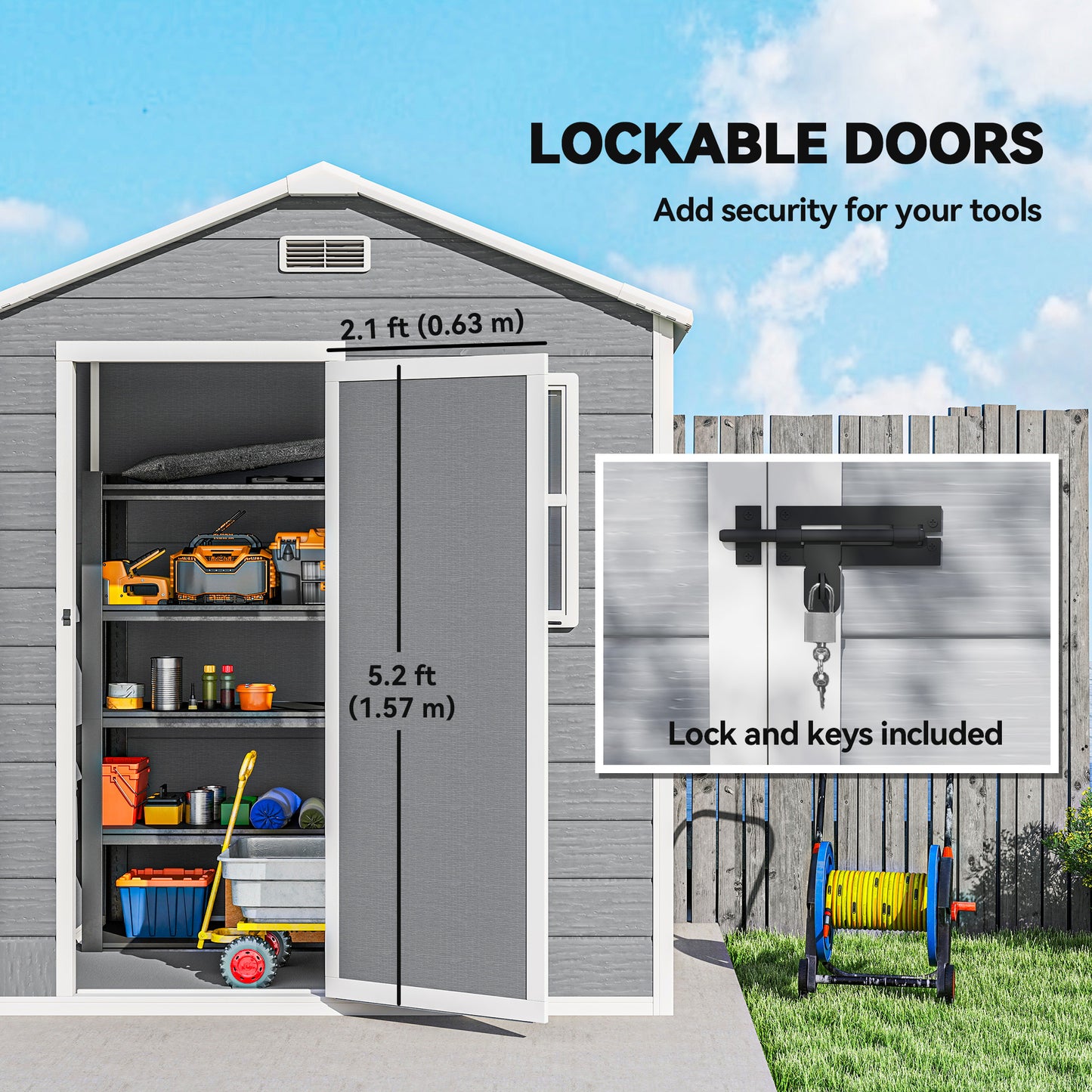 6 x 4ft Plastic Shed with Floor, Wood Effect Resin Garden Shed with Window, Lockable Door, Lock and Keys, Vents