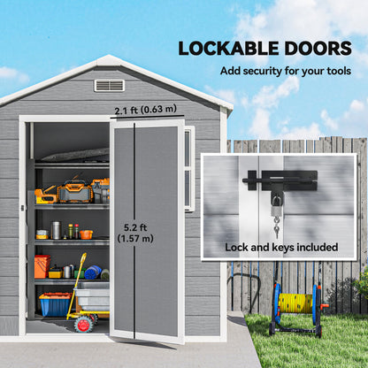 6 x 4ft Plastic Shed with Floor, Wood Effect Resin Garden Shed with Window, Lockable Door, Lock and Keys, Vents