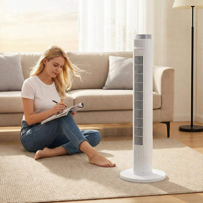 96 cm Tower Fan with WiFi App Control, Standing Floor Fan with 3 Speed 4 Modes, 12 Hour Timer and Night Light White