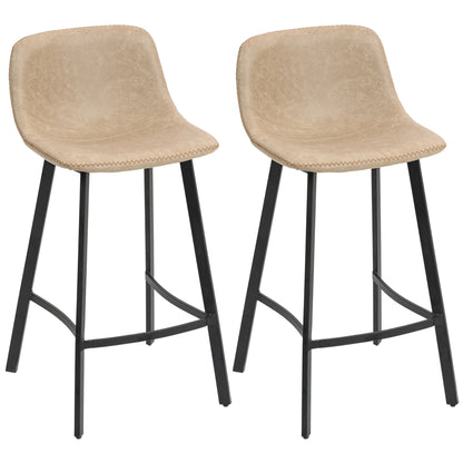 Bar Stools Set of 2, PU Leather Dining Stools with Backrest, Footrest, for Kitchen, Counter, Breakfast Bar, Light Brown