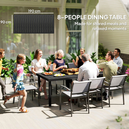 Aluminium Outdoor Garden Dining Table for 8 People, Faux Wood Top, for Garden, Patio, 190 x 90 x 74cm, Black