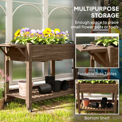 46 x 94cm Wooden Raised Planter, with Shelves - Carbonised