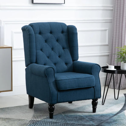 Retro Wingback Tufted Button Accent Armchair with Soft Cushioned Back & Seat - Navy