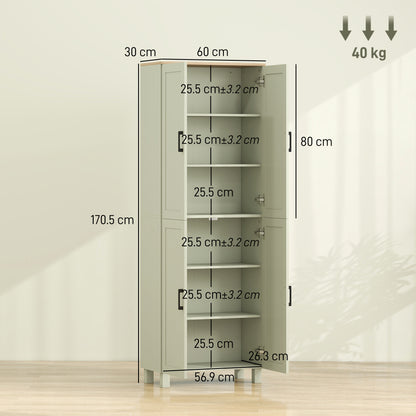 Freestanding Kitchen Cupboard, 4-Door Storage Cabinet with Adjustable Shelves, Modern Kitchen Pantry, 170cm, Green