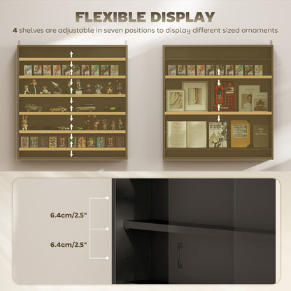 Six Shelf Display Cabinet, with Glass Doors - Black
