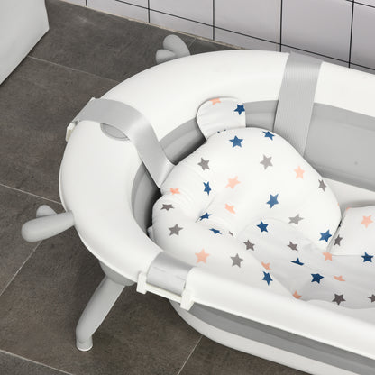 Foldable Baby Bathtub Set, Collapsible Bath Tub with Thermostatic Water Plug, Non-Slip Support, Cushion Pad, Drain Plugs