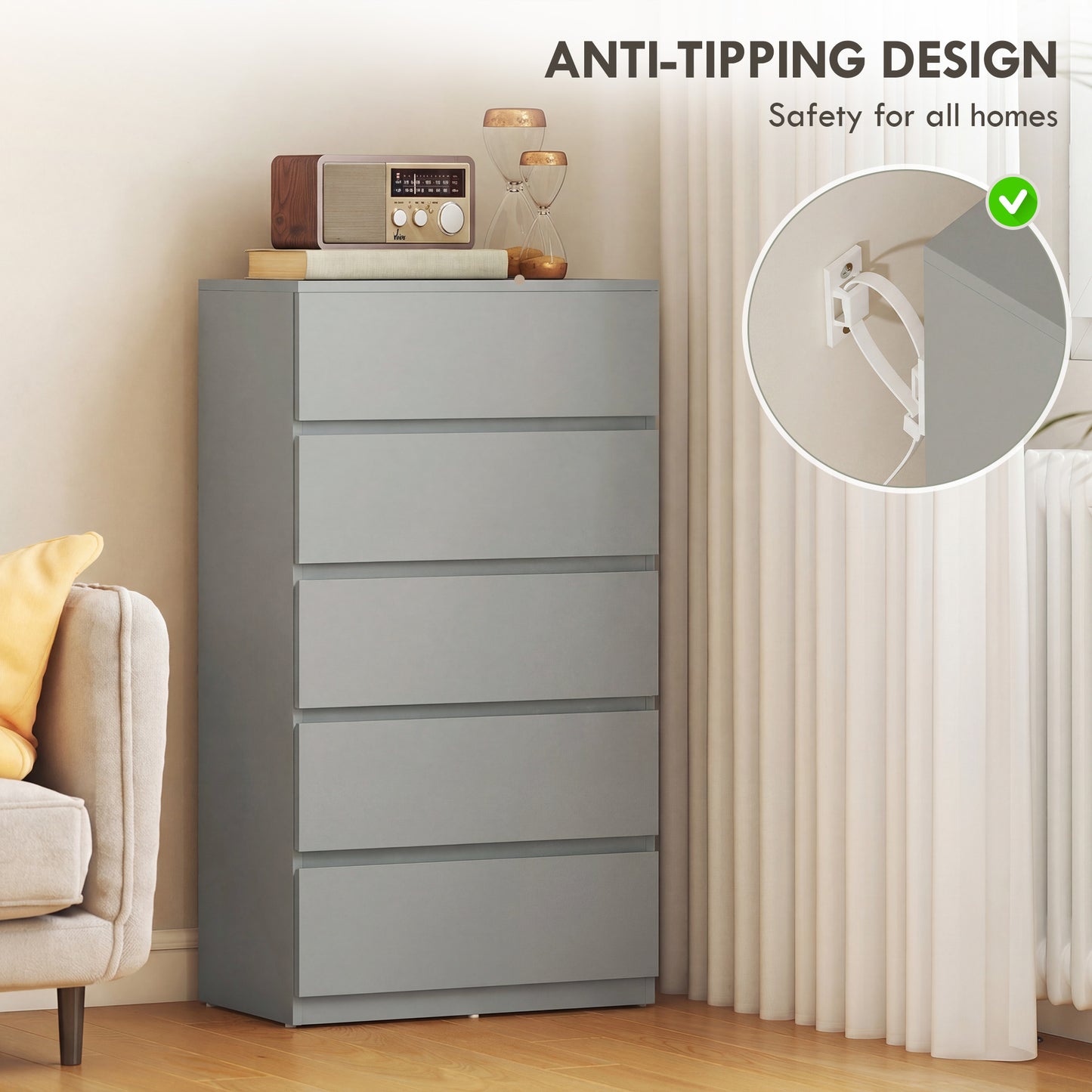 Chest of Drawers, 5-Drawer Storage Cabinets, Modern Dresser, Storage Drawer Unit for Bedroom