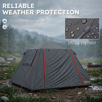 Camping Tent 3000mm Waterproof Tent with 2 Doors, Dark Grey and Red