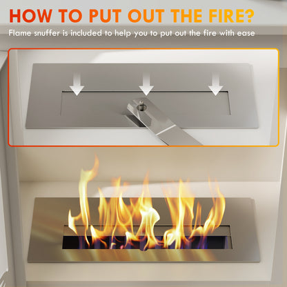Freestanding Ethanol Fireplace, Steel Bioethanol Fireplace with Stainless Steel Flame Snuffer, 0.9L Tank