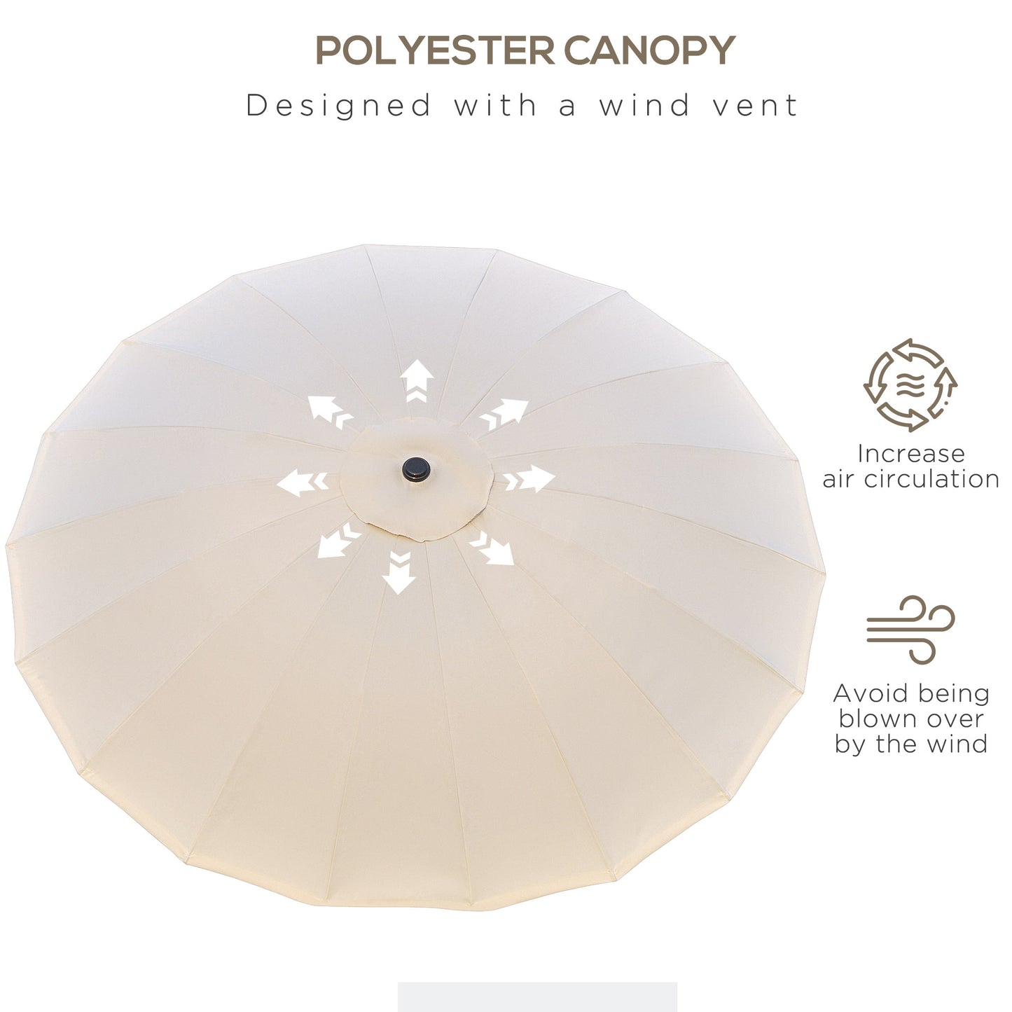 2.5m Shanghai Garden Parasol Umbrella with Crank & Tilt, Adjustable Outdoor Sun Shade, Off-White