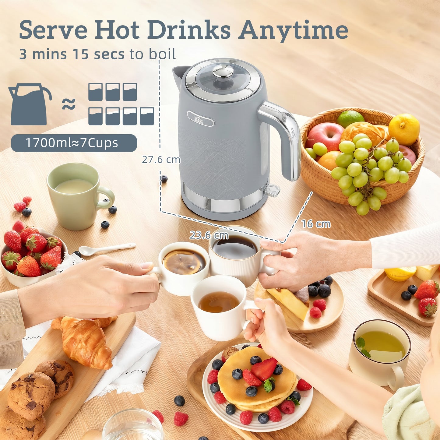 Sleek Textured Kettle and Four-Slice Toaster Set - Grey