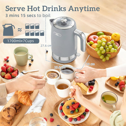 Sleek Textured Kettle and Four-Slice Toaster Set - Grey