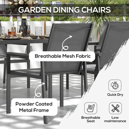 Seven-Piece Metal Dining Set with Glass-Top Table and Texteline Chairs - Grey