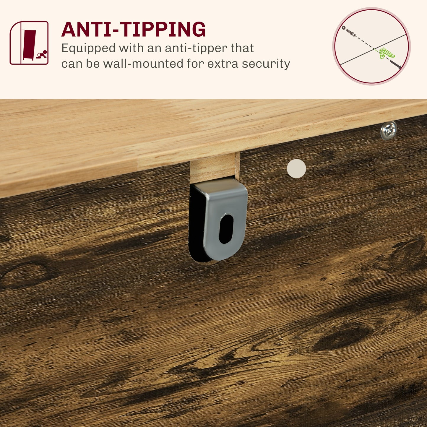 Sideboard with Rubberwood Top and Adjustable Shelves for Dining Room, Kitchen - Rustic Brown
