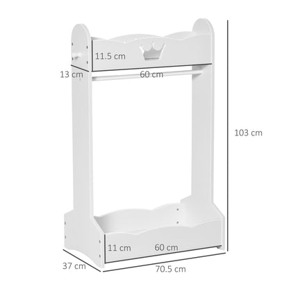 Kids Clothes Rail Wooden Hanging Rack with Storage Shelves Children Garment Freestanding Wardrobe for 3-8 Years Toddler
