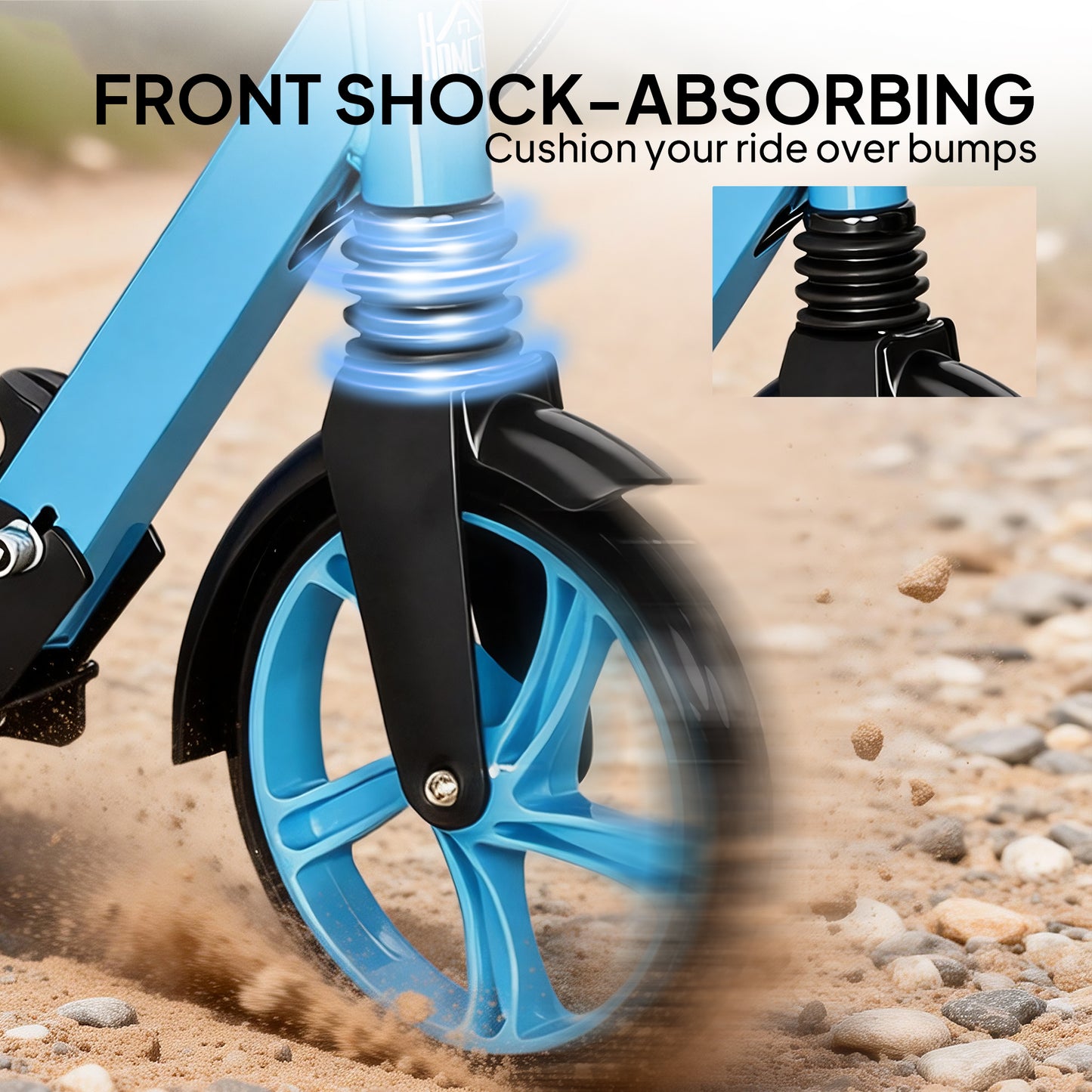 One-click Folding Kick Scooter for 14+ w/ Adjustable Handlebar, Push Scooter with Kickstand, Dual Brake System, Blue
