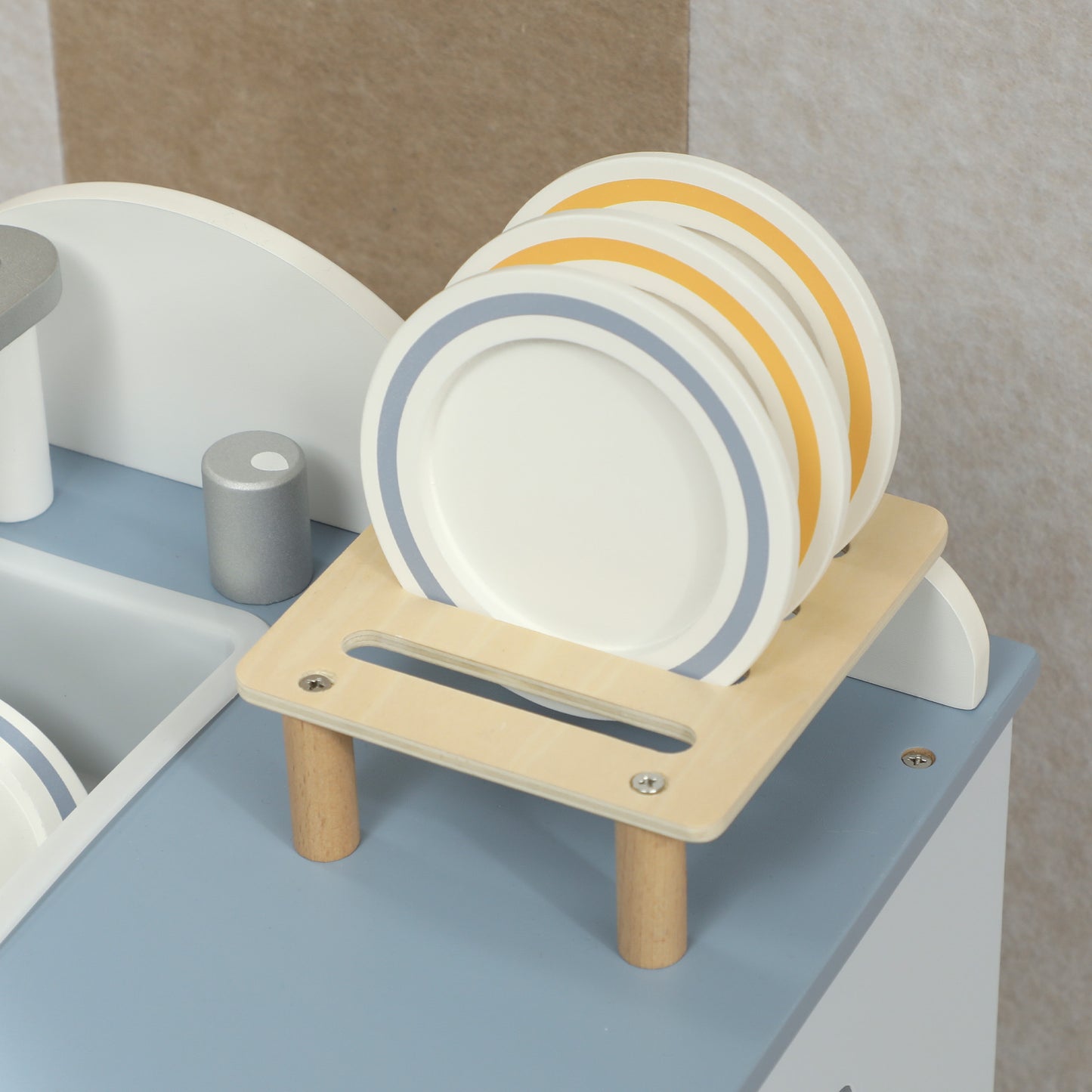 Wooden Dishwasher Playset, Kitchen Sink Toys with Faucet, Sink and Accessories, Gift for Boys Girls Toddlers