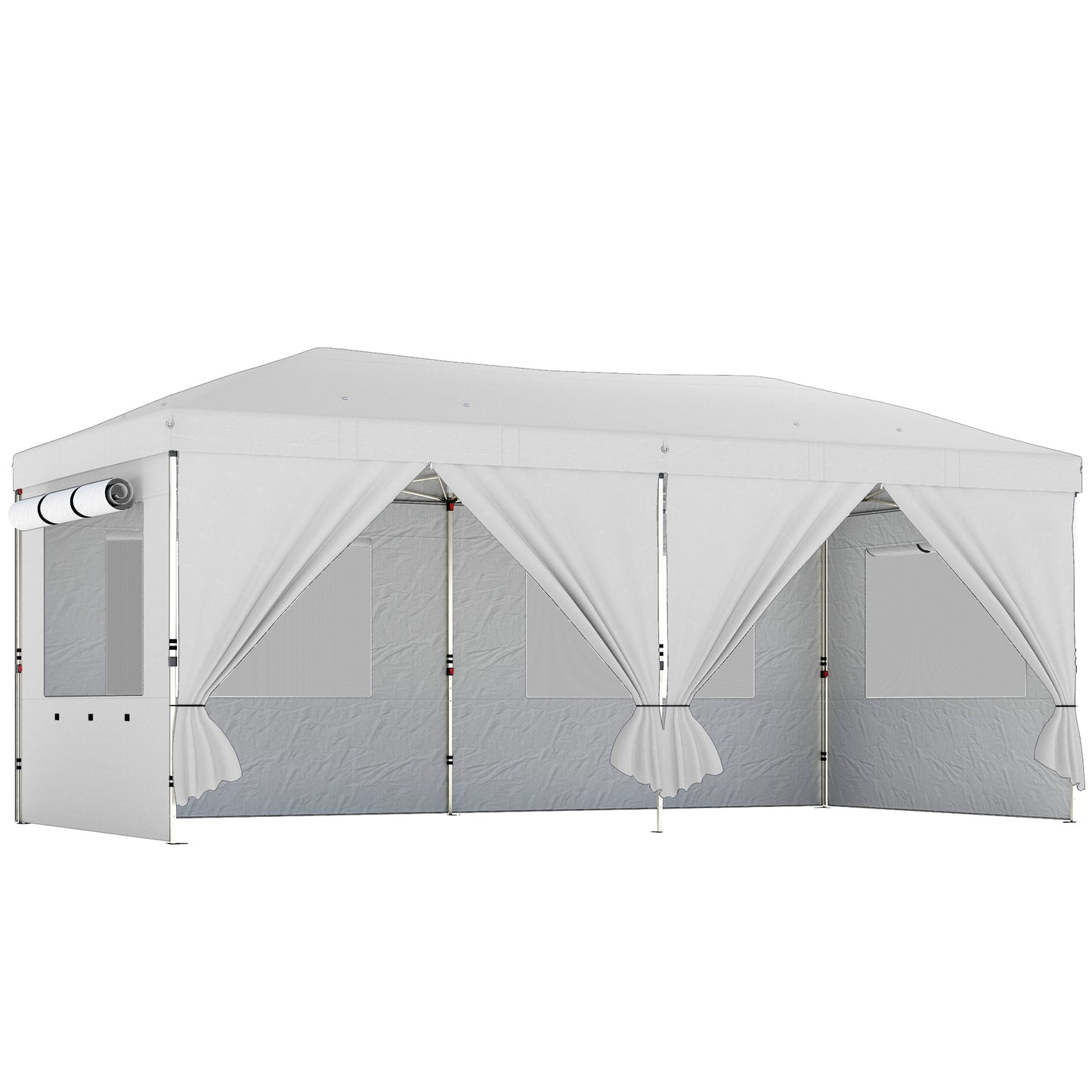 3 x 6 m Pop Up Canopy with UV50+ Protection Garden Gazebo with 6 Sidewalls, White