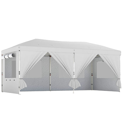 3 x 6 m Pop Up Canopy with UV50+ Protection Garden Gazebo with 6 Sidewalls, White