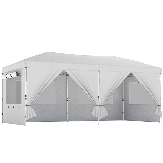 3 x 6 m Pop Up Canopy with UV50+ Protection Garden Gazebo with 6 Sidewalls, White