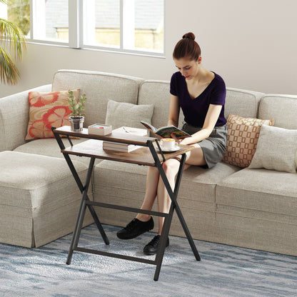 70 cm Folding Computer Desk with Monitor Shelf - Rustic Brown