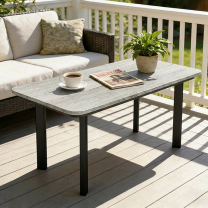 Outdoor Garden Coffee Table, Garden Table with Slatted Wood Plastic Composite Top and Metal Frame, Grey