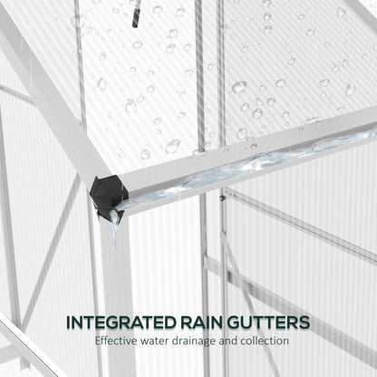 6 x 2.5ft Polycarbonate Greenhouse Walk-In Green House with Rain Gutter, Sliding Door, Window, Foundation, Silver
