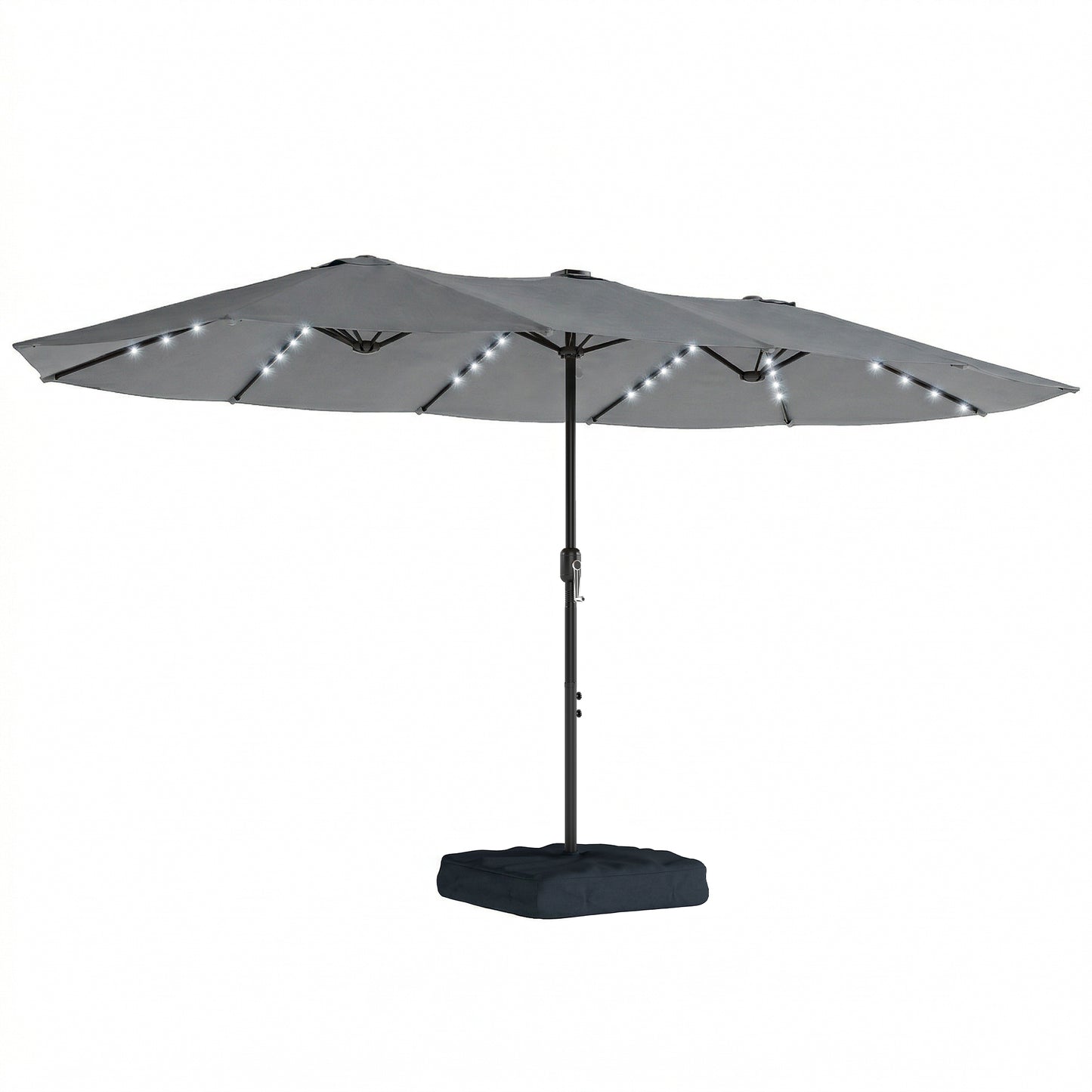 Patio Umbrella Double-Sided Outdoor Umbrella with Solar Lights Base, Grey