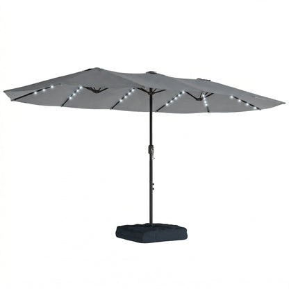 Patio Umbrella Double-Sided Outdoor Umbrella with Solar Lights Base, Grey