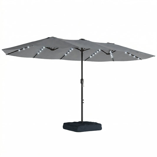 Patio Umbrella Double-Sided Outdoor Umbrella with Solar Lights Base, Grey