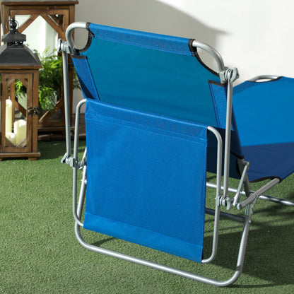 Folding Sun Lounger Set of 2 with Canopy, Reclining Sunbed with 4-Position Adjustable Backrest, 600D Oxford Cloth