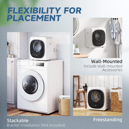 4kg Vented Tumble Dryer with 5 Drying Mode, 800W Compact Freestanding Front Tumble Dryer White