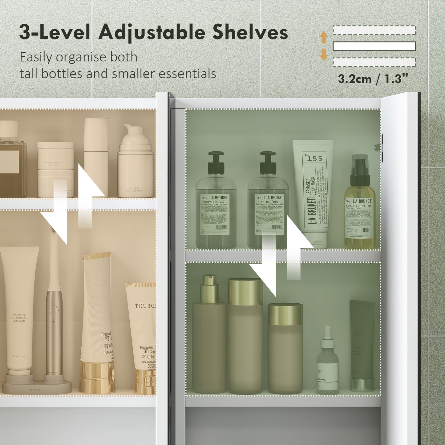 Three-Mirror Bathroom Storage Cabinet - White