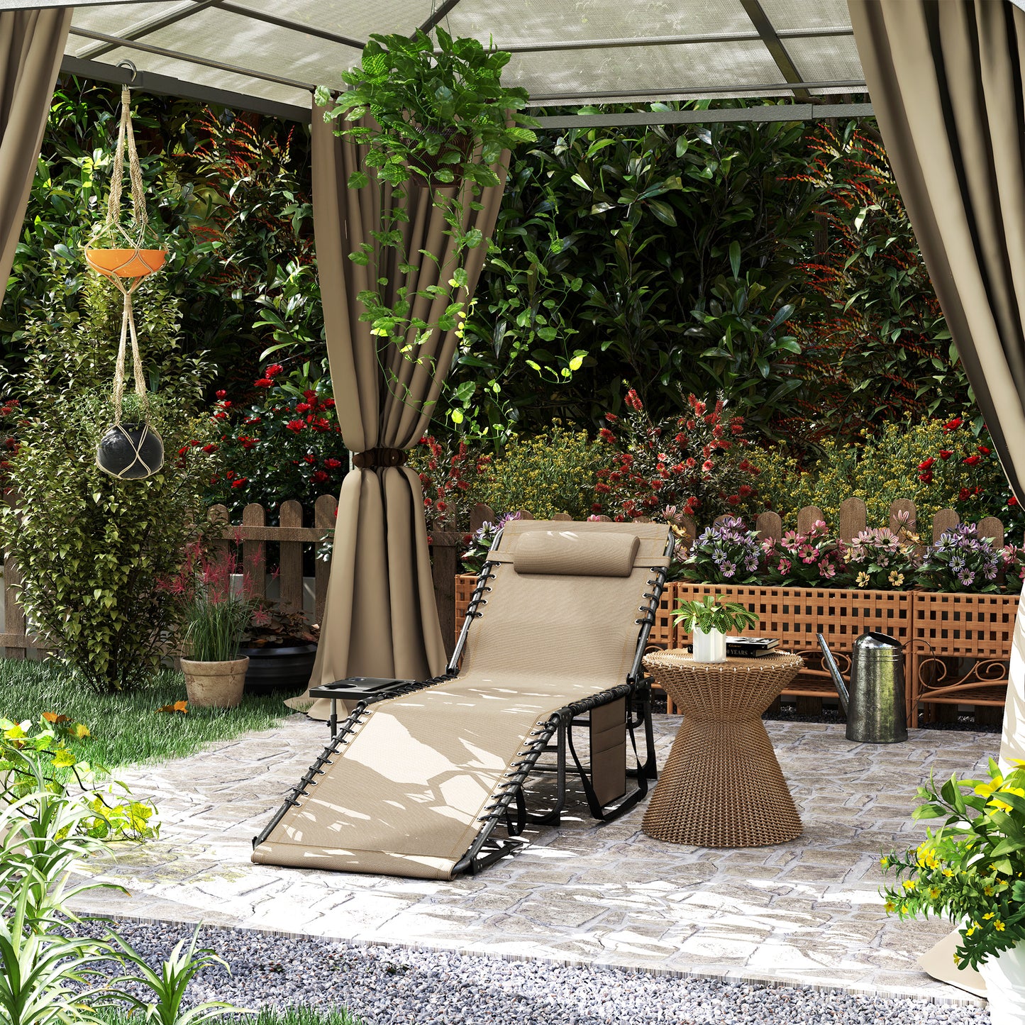 Five-Position Reclining Sun Lounger - Beige