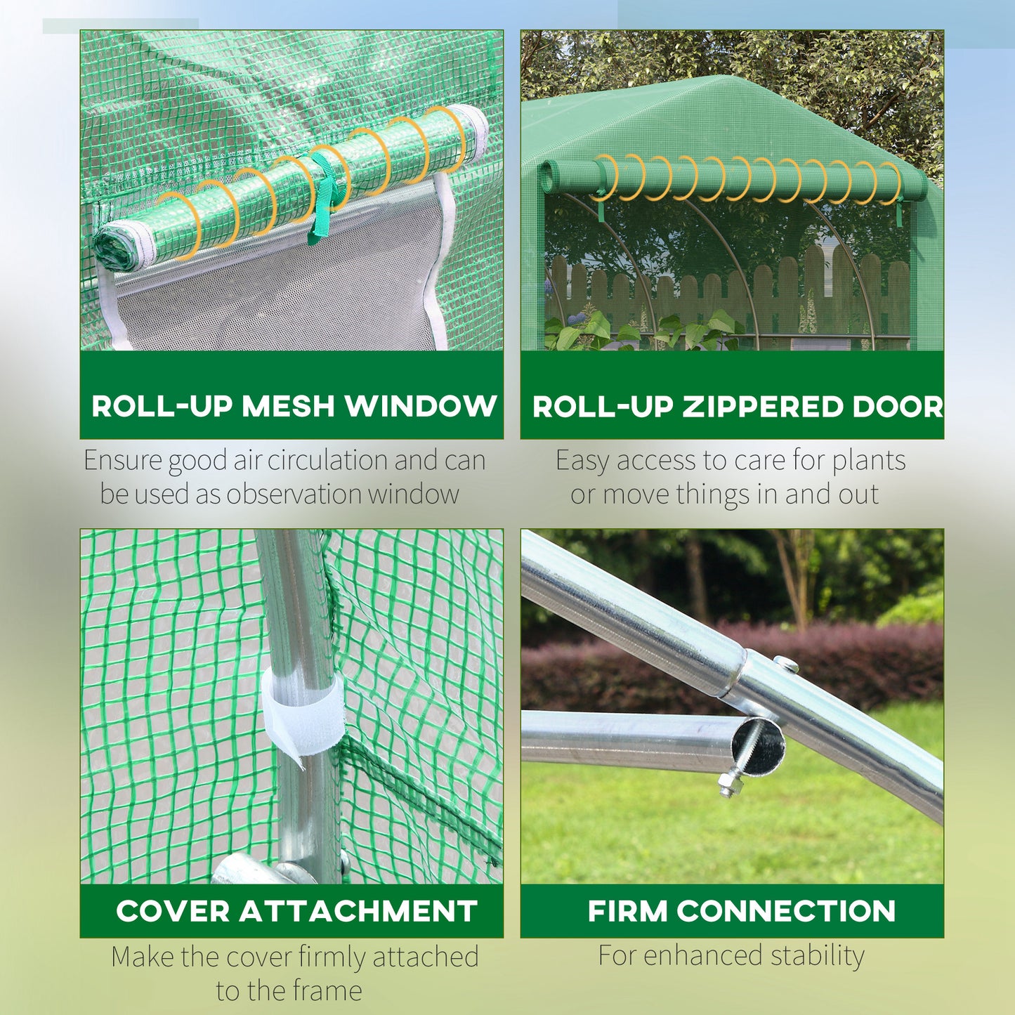 Walk-in Polytunnel Garden Greenhouse, Outdoor Mesh Door Greenhouse with PE Cover and 6 Windows, 3.5 x 3 x 2m, Green