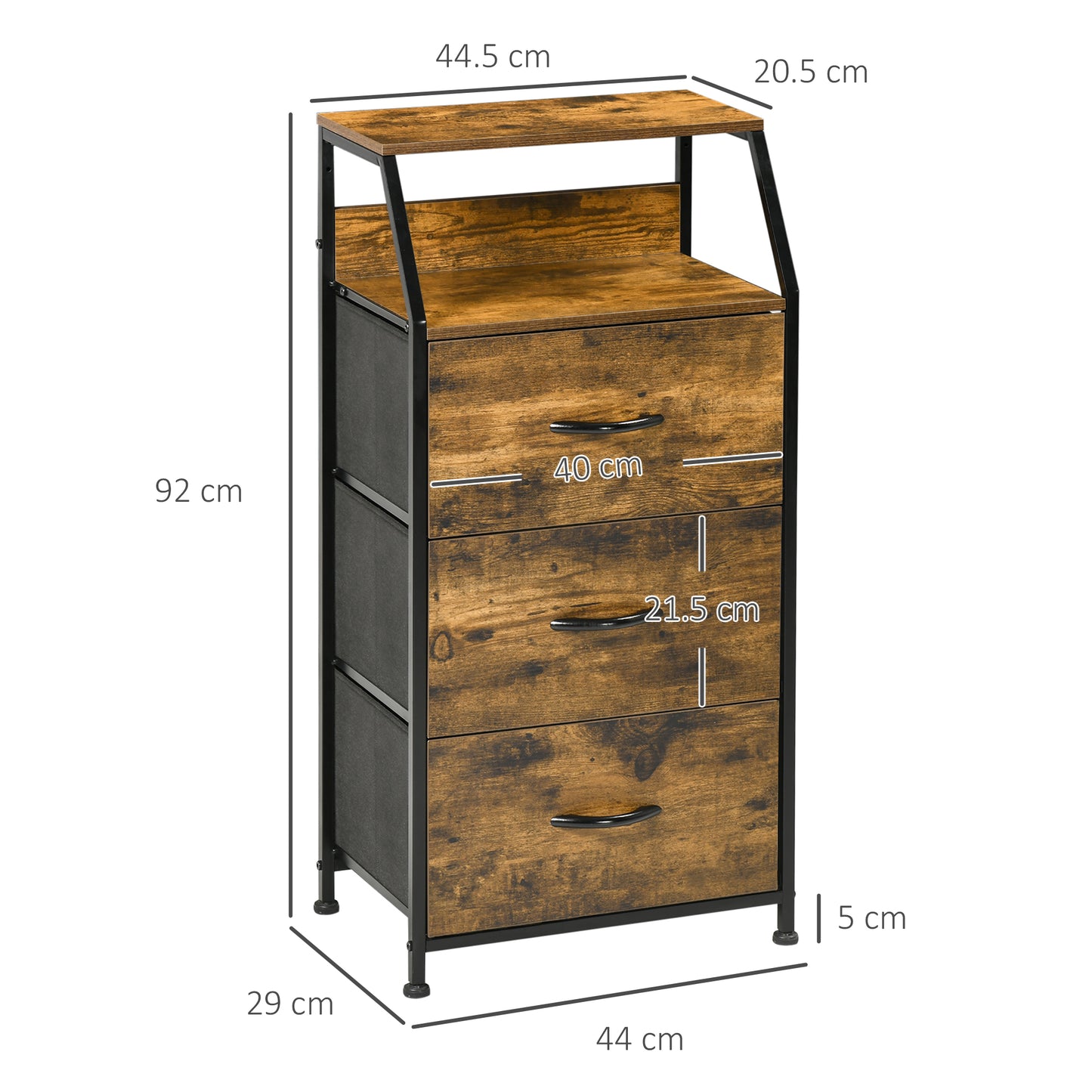 Industrial Storage Cabinet, Fabric Chest of Drawers with Display Shelves, 3 Drawers Storage Unit for Living Room