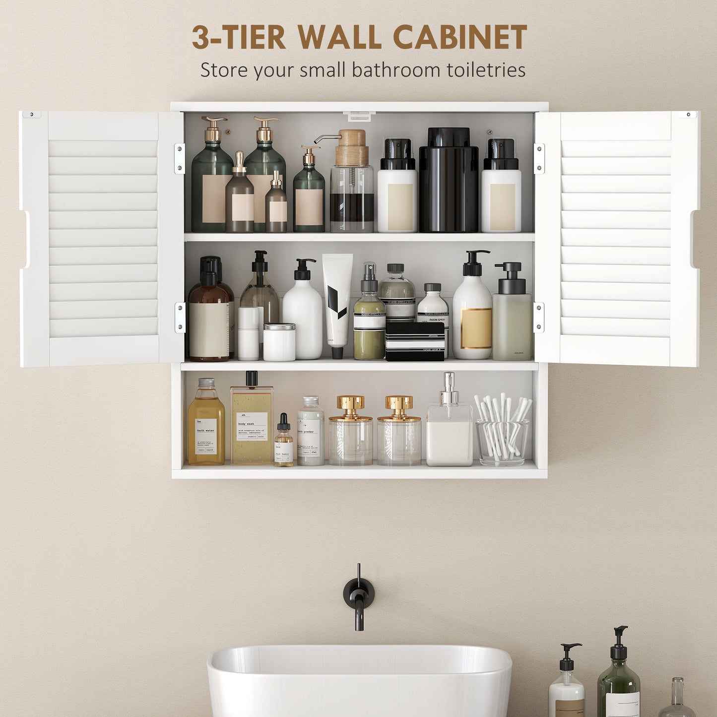 Bathroom Cabinet, Wall Mounted Storage Cabinet with Adjustable Shelves, 60 x 20 x 60 cm, White
