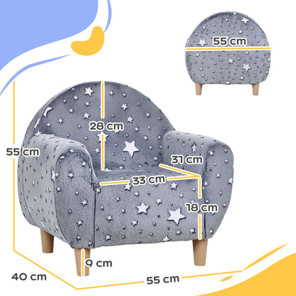 Kids Armchair, Glow in the Dark Chair with Star Design for Bedroom, Playroom, Kids Room, Grey