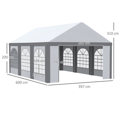 6 x 4m Galvanised Party Tent, Marquee Gazebo with Sides, Six Windows and Double Doors, for Parties, Wedding and Events