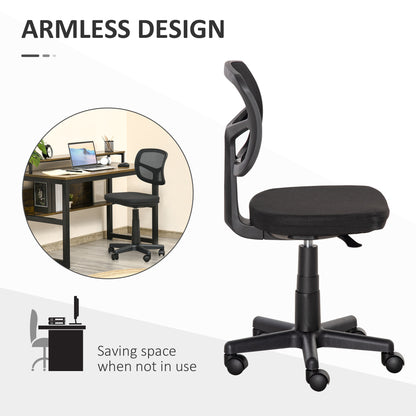 Small Office Chair without Arms, Ergonomic Swivel Mesh Desk Chair with Curved Back and Wheels, Height Adjustable