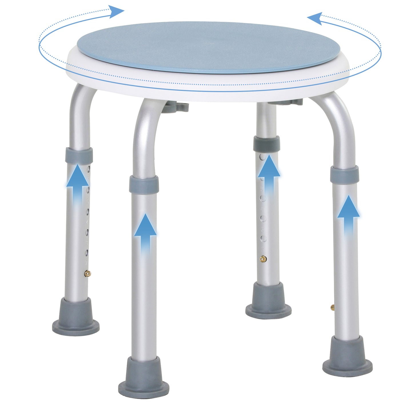 360° Swivel Shower Chair, Height Adjustable Aluminium Shower Stool with Non-Slip Feet for Disabled, Elderly, Light Blue