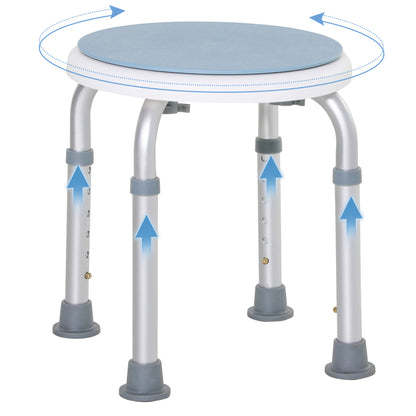 360° Swivel Shower Chair, Height Adjustable Aluminium Shower Stool with Non-Slip Feet for Disabled, Elderly, Light Blue