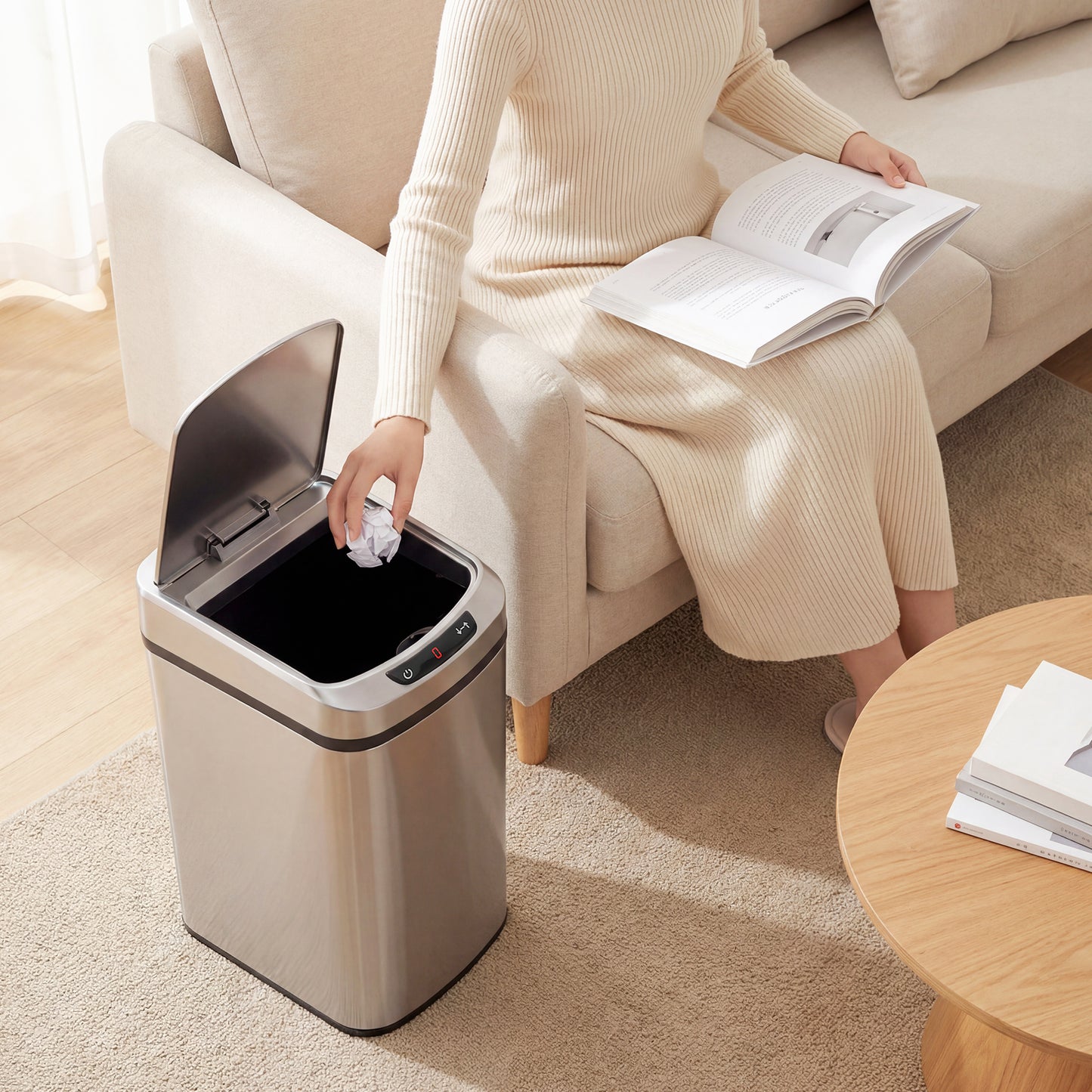 12L Sensor Bin, Automatic Touchless Motion Sensor Kitchen Bin with Fingerprint Resistant Stainless Steel, Silver