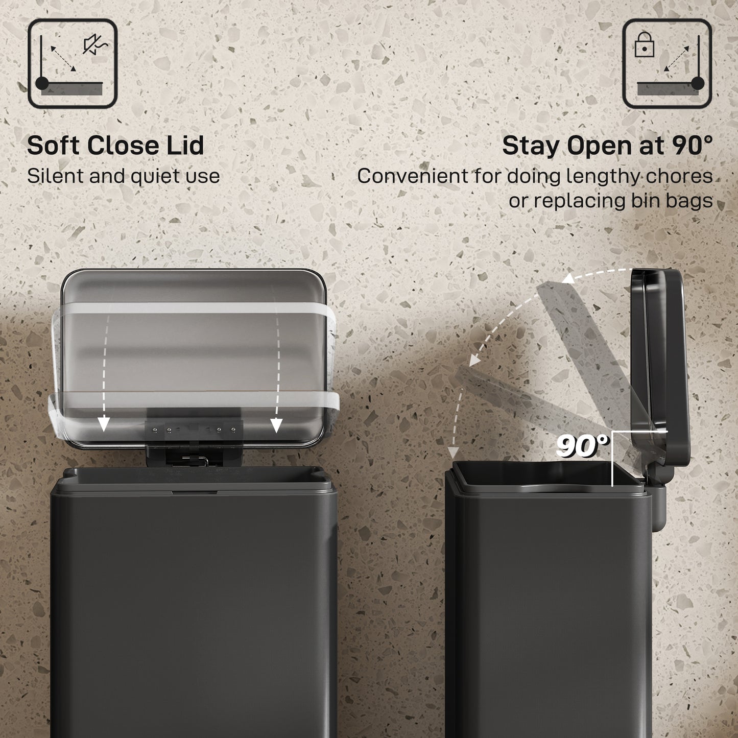 20L Kitchen Bin with Soft-Close Lid and Stay-Open Function